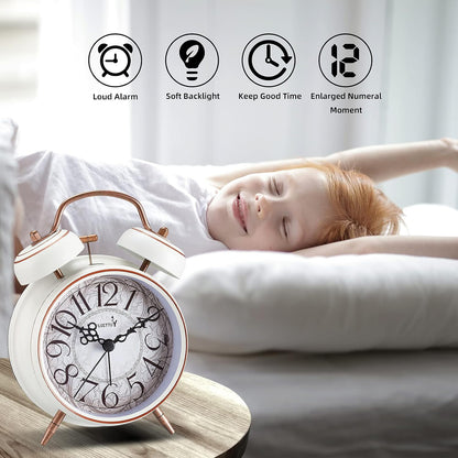 FLOITTUY Loud Alarm for Deep Sleepers 4'' Retro Twin Bell Alarm Clock with Backlight for Bedroom and Home Decoration(Retro Black)