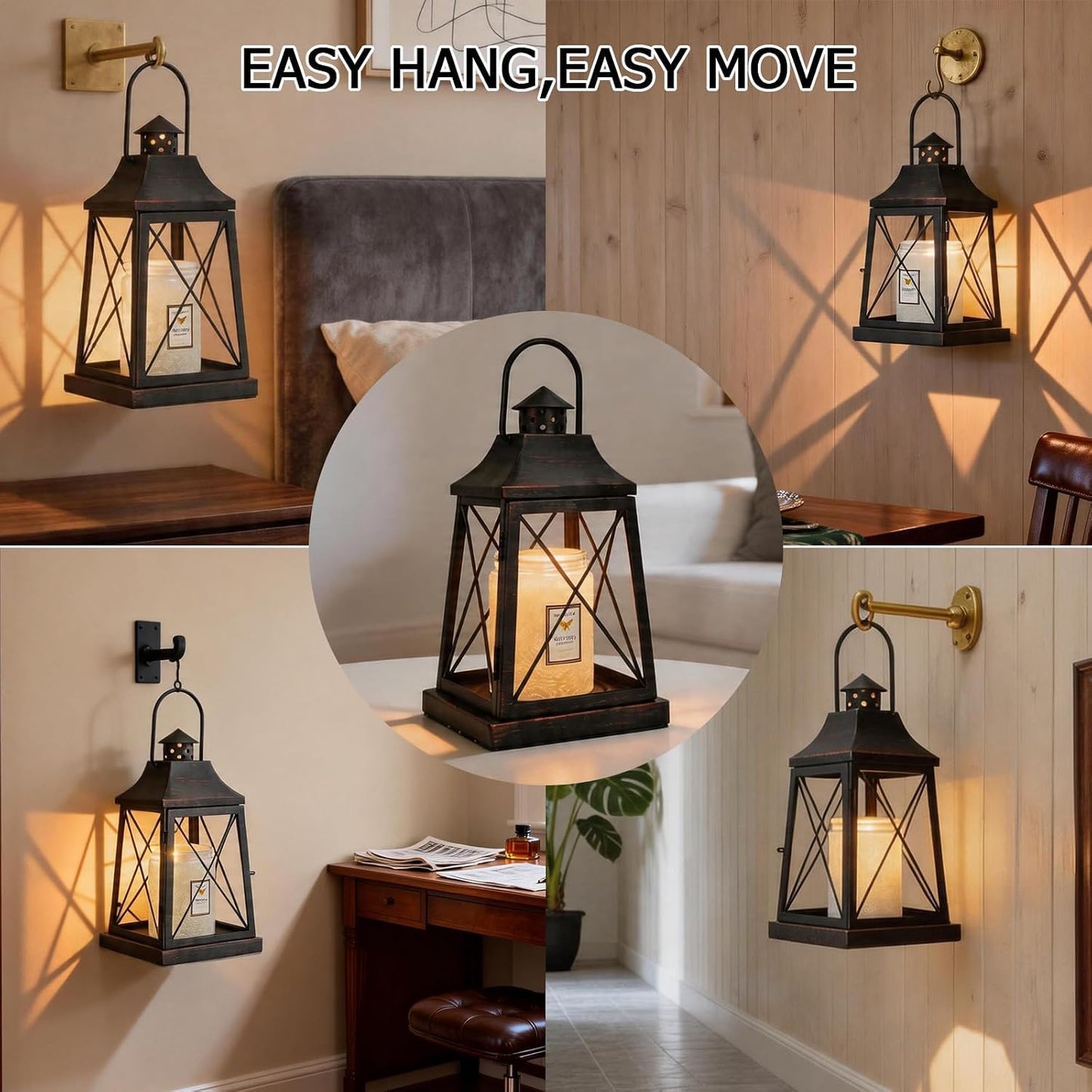 2026 New Candle Warmer Lamp with Timer,Compatible with 3 Wick Candles Jars,Vintage Candle Warmer Lantern Lamp,Dimmable Farmhouse Candle Lamp Warmer,Fully Enclosed and Hanging Up Designed