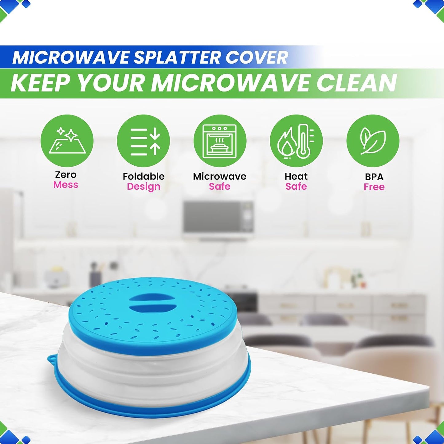 Microwave Splatter Cover 10.5” - Foldable Silicone Microwave Cover for Food | Splatter Covers the Dish and Plate - Durable Silicone Microwave Food Cover Lid With Vents for Microwave Splatter Protection