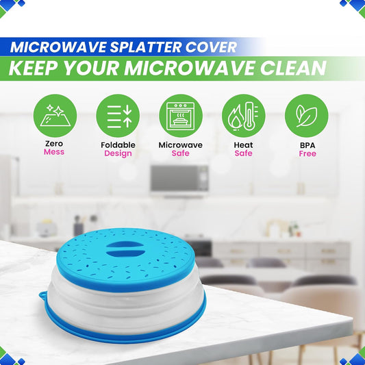 Microwave Splatter Cover 10.5” - Foldable Silicone Microwave Cover for Food | Splatter Covers the Dish and Plate - Durable Silicone Microwave Food Cover Lid With Vents for Microwave Splatter Protection