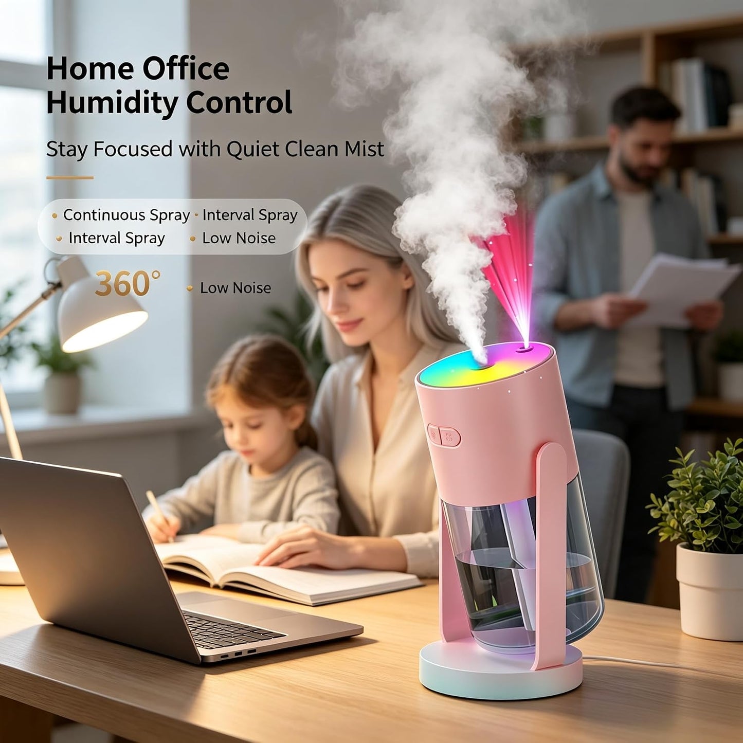 UEISODC bedroom humidifier, desktop USB humidifier, car air freshener, relieves tight skin, cough, nasal congestion, allergies and dry air，With automatic shutdown, silent operation