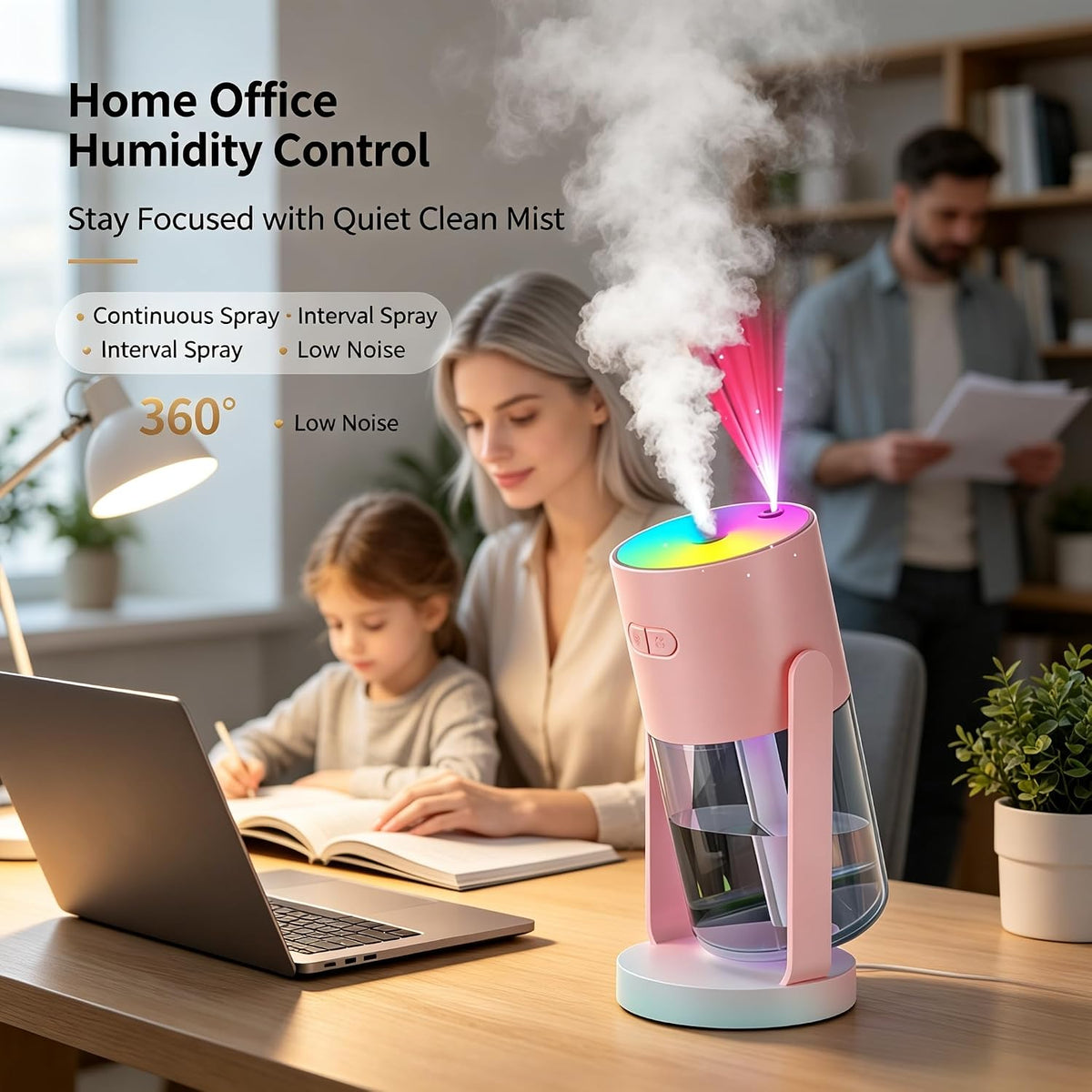 UEISODC bedroom humidifier, desktop USB humidifier, car air freshener, relieves tight skin, cough, nasal congestion, allergies and dry air，With automatic shutdown, silent operation