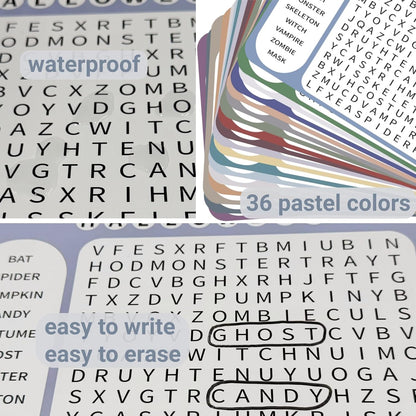 12 or 36 Pcs Reusable Word Search Cards for Dementia Game-Dementia Activities for Seniors with Alzheimer's-Elderly Alzheimer's Toys-Large Print Word Search Books (12 Reusable Word Search Card)