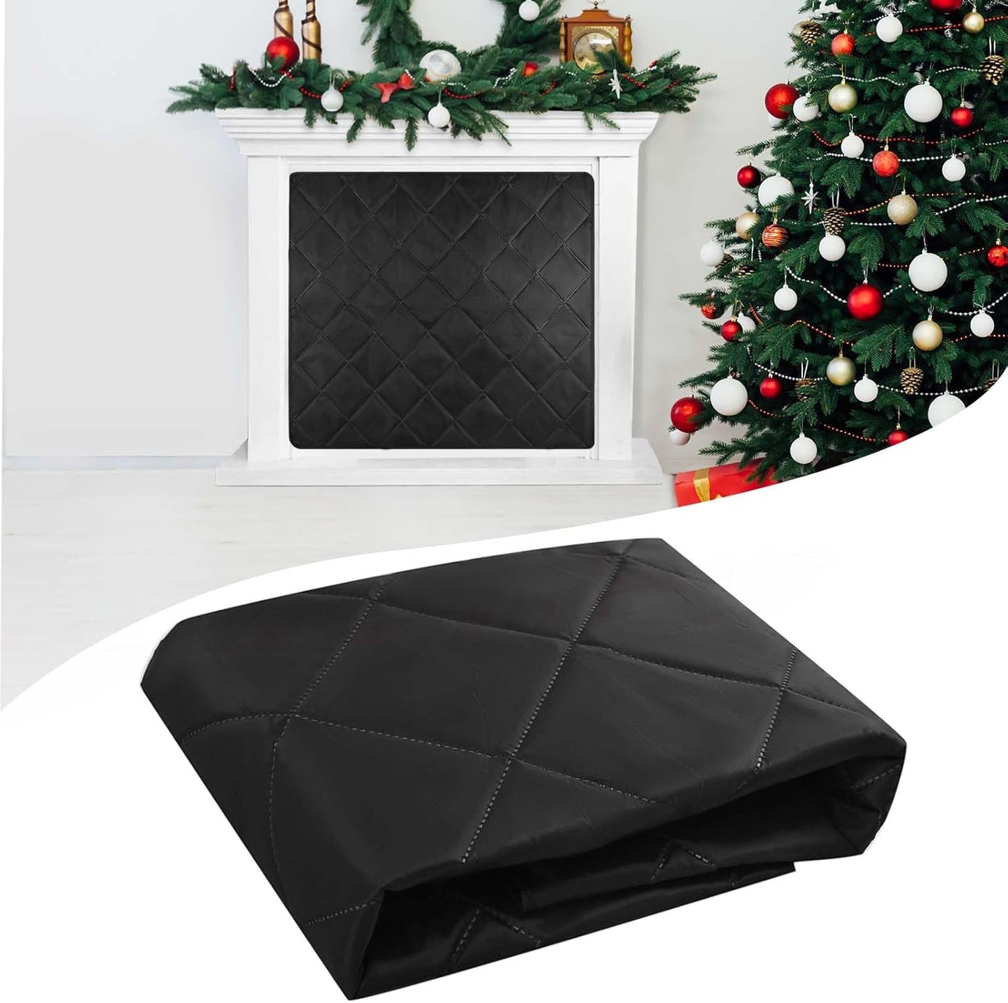 Magnetic Fireplace Cover Blanket Draft Stopper 45*34in Brick Fireplace Screen Insulation Cover Chimney Cold Air Blocker with Strong Magnet Hook-and-Loop Fasteners for Winter Iron Frame Stops Heat Loss