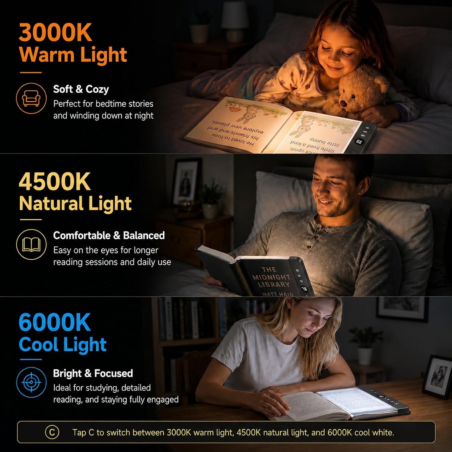 30 LED Book Light for Reading at Night in Bed, Rechargeable Book Page Light, 3 Color Temperatures, Stepless Dimming, 1-99 Min Timer, 2-in-1 Reading Light Light & Night Light, Gift for Readers White