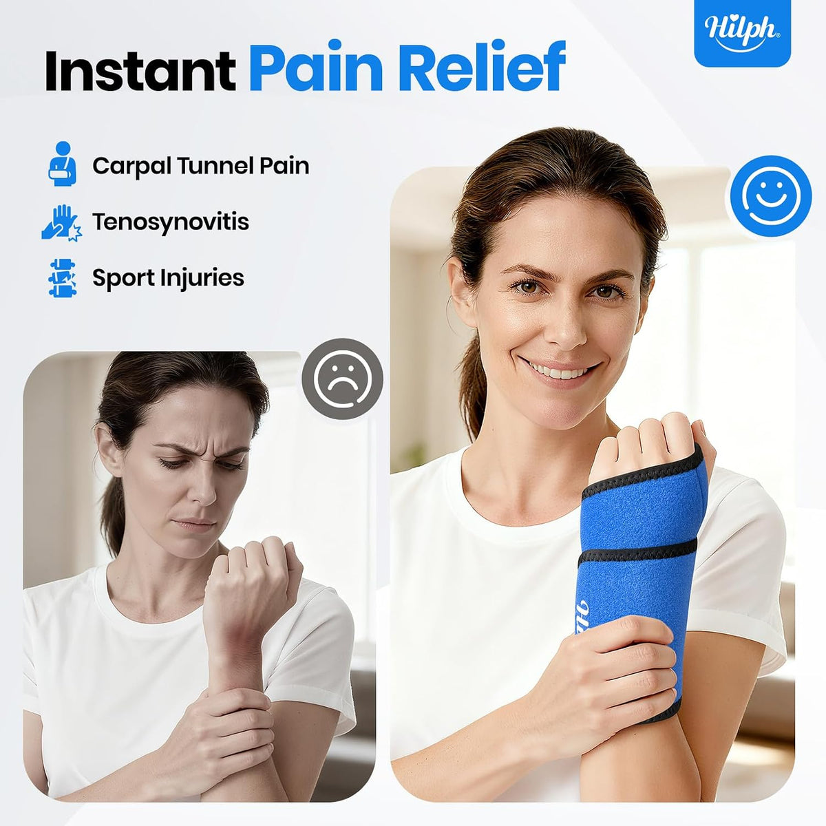 Hilph Wrist Ice Pack Wrap, Carpal Tunnel Relief Wrist Brace with Gel Pack