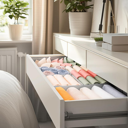 Drawer Organizer Clothes, 10 Pack Dresser Organizer for Baby Clothes, Underwear, Sock- Foldable Closet Organization and Storage Dividers Bins for Nursery, Bedroom (Beige)