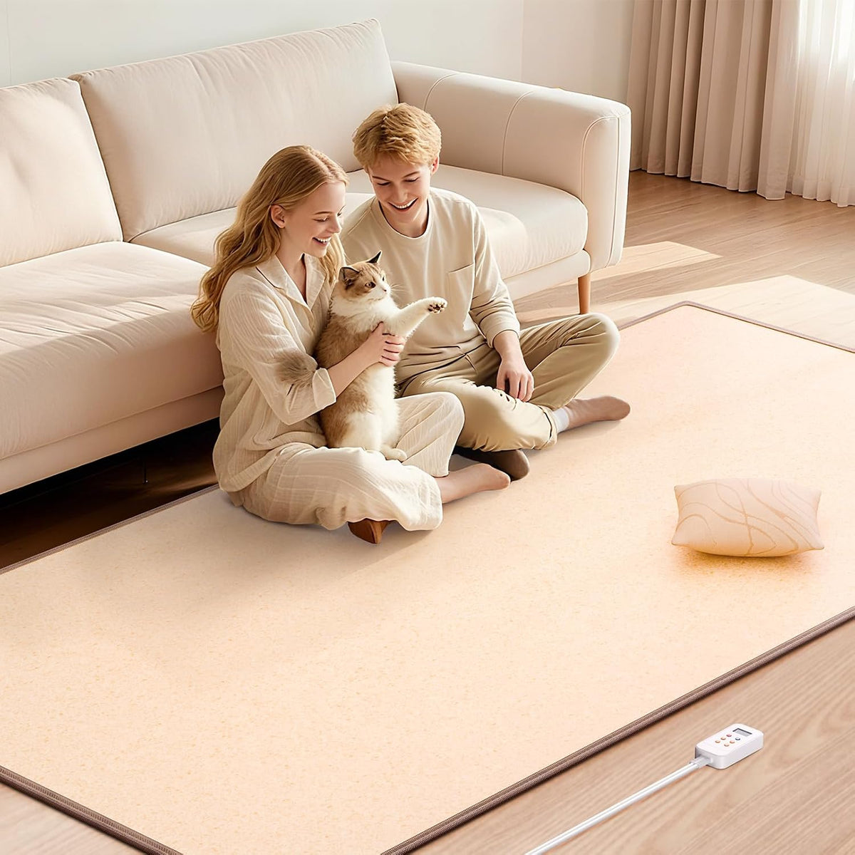 39 * 78.7''Graphene Electric Heated Floor Mat, Indoor Floor Heating Mat Foot Warmer with Timer Fast Heating, Heated Rug Suitable for RV Living Room Bedroom, 110V