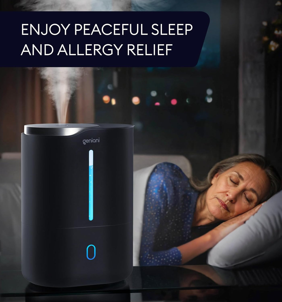GENIANI Cool Mist Air Humidifiers for Bedroom, Plants, and Large Rooms - Quiet Humidifiers for Baby Room with Auto Shut Off & Night Light (3.9L, White)