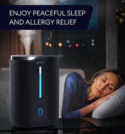 GENIANI Cool Mist Air Humidifiers for Bedroom, Plants, and Large Rooms - Quiet Humidifiers for Baby Room with Auto Shut Off & Night Light (3.9L, White)