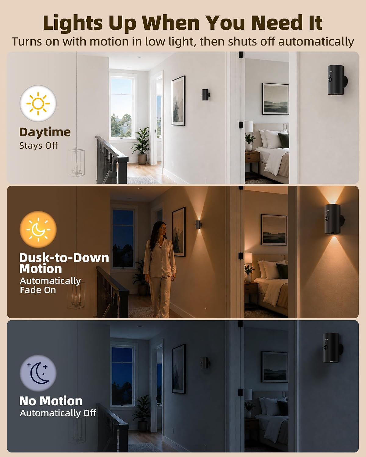 EZVALO Motion Sensor Wall Light, Rechargeable Wireless LED Sconce