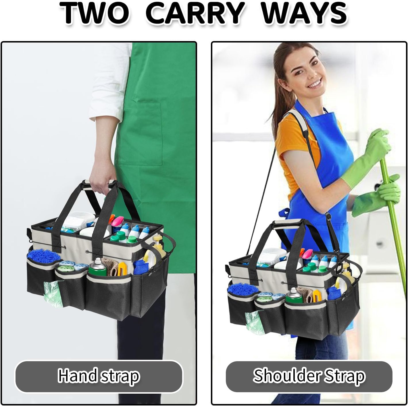 Boczif Cleaning Caddy Bag Wearable,Cleaning Caddy Supplies Organizer(Pink) | with Handle, Shoulder Straps & Detachable Divide, Cleaning Tool Organizers Tote Bag for Cleaners & Housekeepers