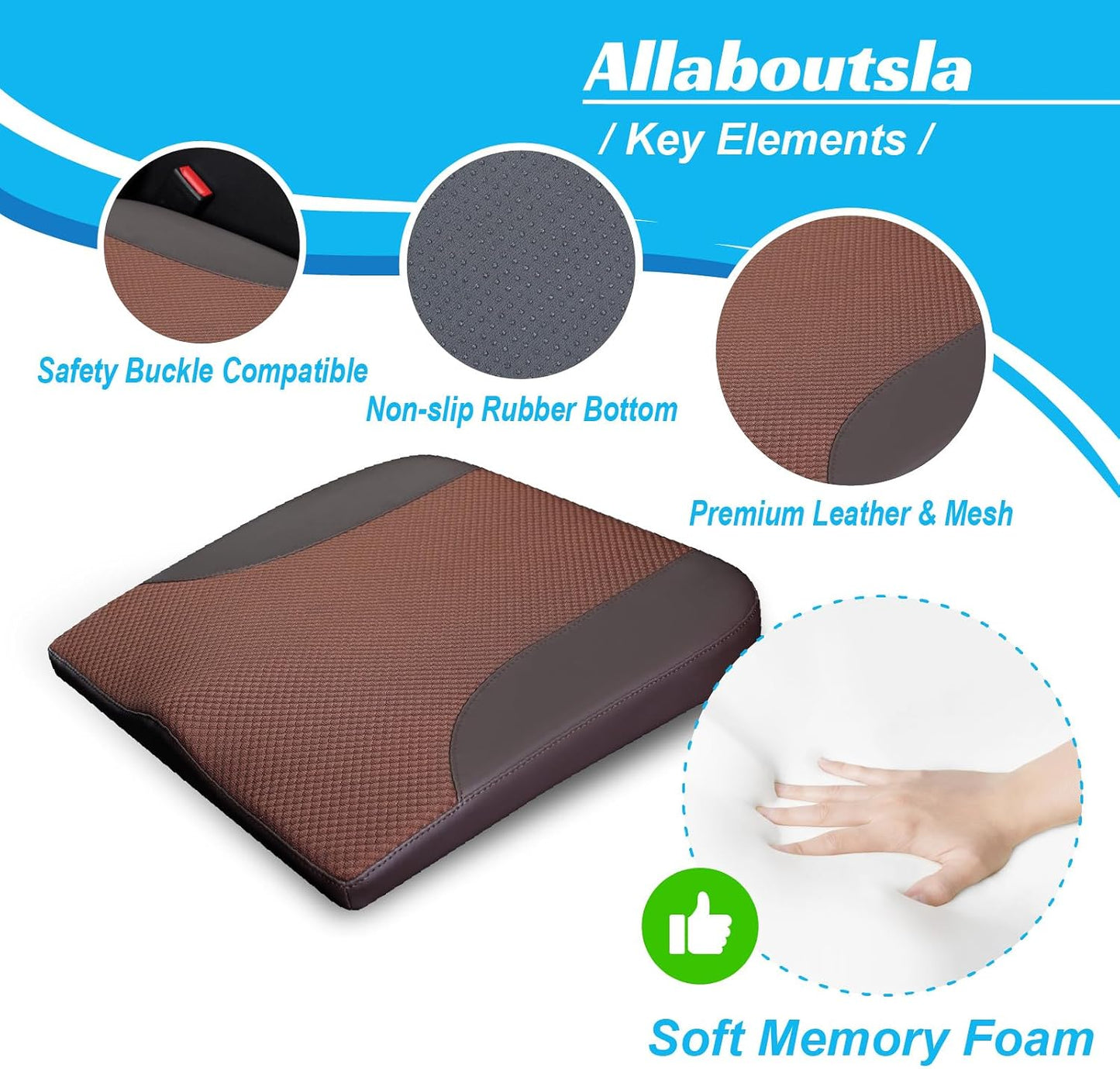 Allaboutsla Car Seat Cushion with Lumbar Support Pillow, Car Back Support | L-Shaped Ergonomic Memory Foam Seat Cushion, Car Seat Cushions for Driving, Driver Cushion and Back Support for Car, B&G