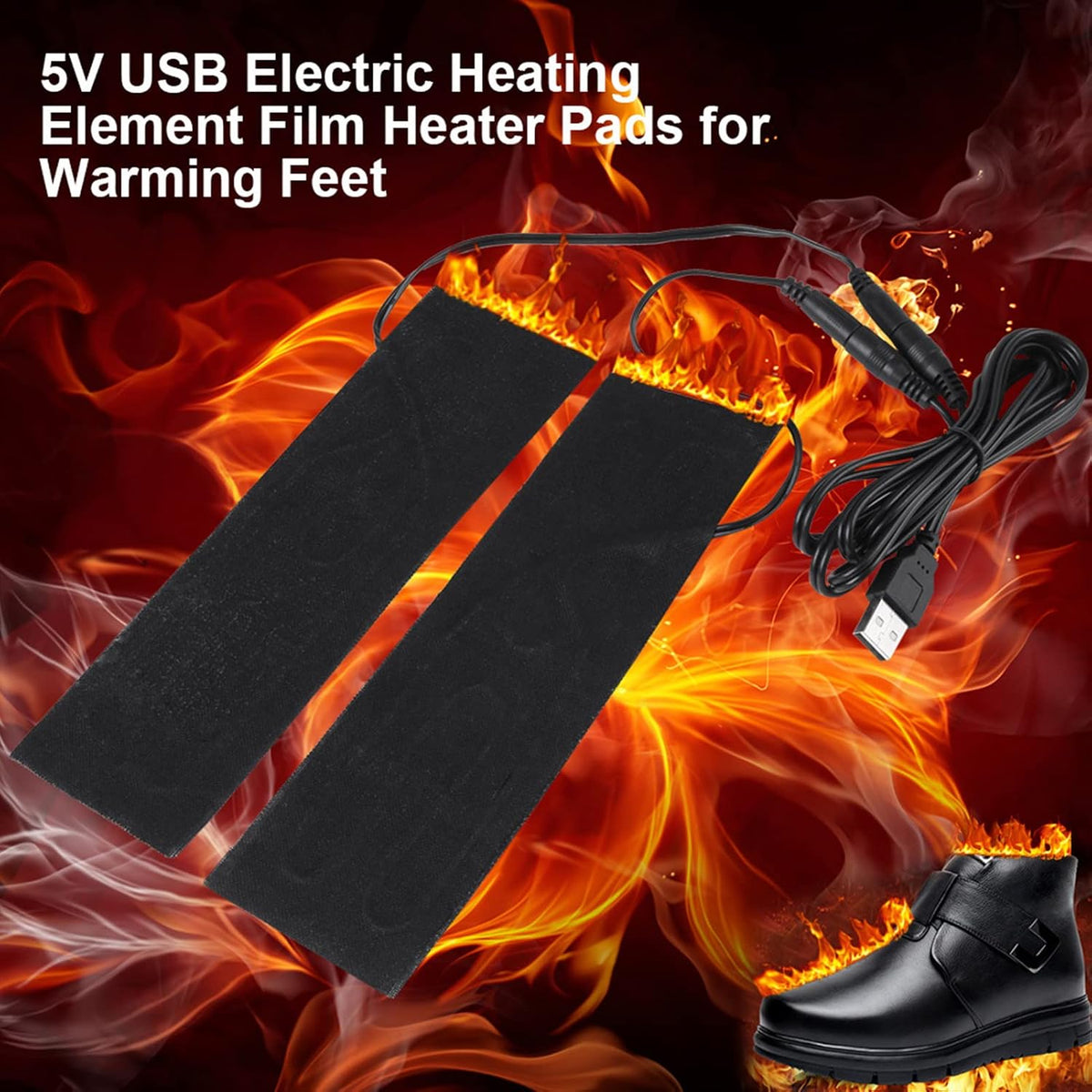 Portable Heating Pad 1 Pair Black USB Carbon Fiber Heating Mat 5V Electric Heating Film Heater Pads Heating Film Heat Pad for Warming Feet Knee Washable 35-50 ℃