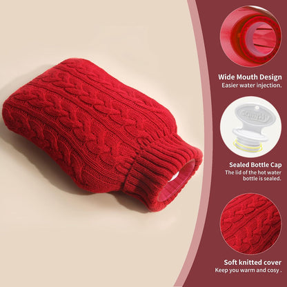 samply 2L Hot Water Bottle with Knitted Cover, Hot Water Bag, Purple