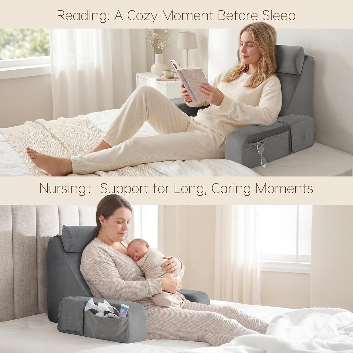 ENITYA 21" Reading Pillow for Bed with Firm Back Support & Big Pockets
