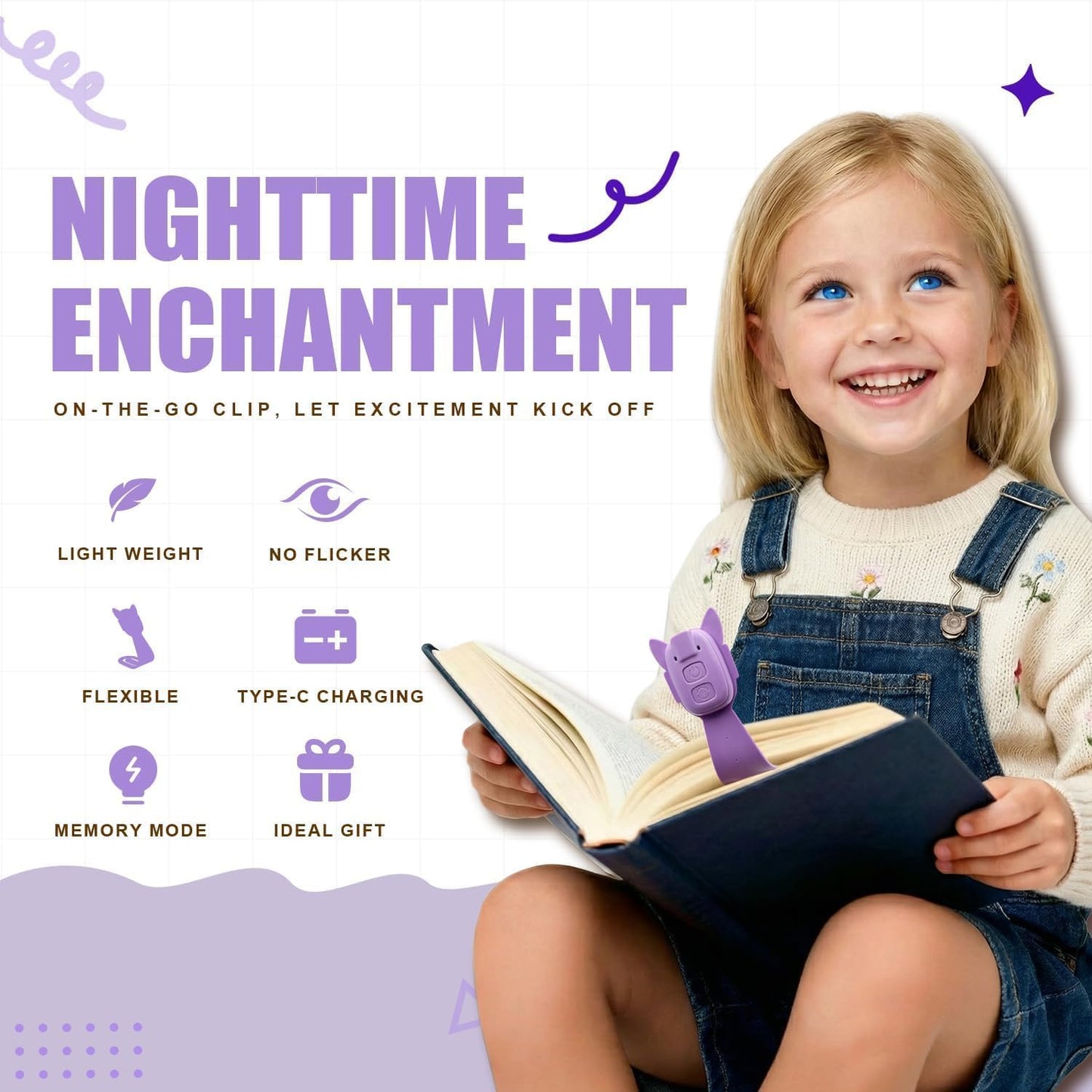 Rechargeable Kids Book Light, Cute Bookmark Reading Light for Kids, Dimmable Portable LED Book Light for Reading in Bed, Eye-Caring Bedtime Reading Lamp for Children & Travel, Brown