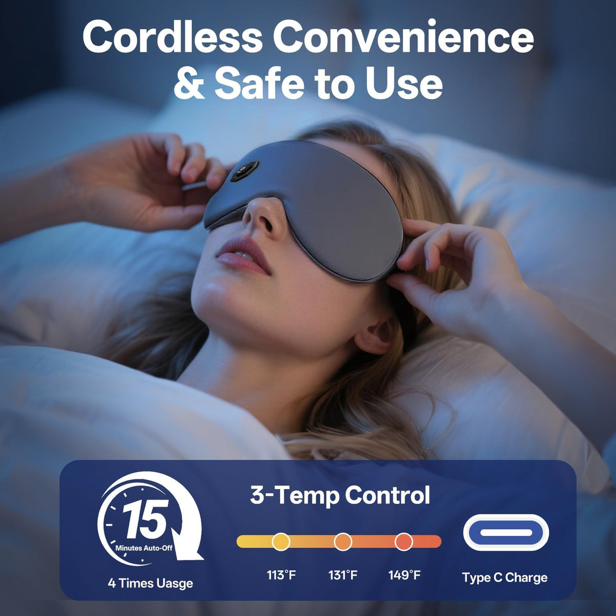 Cordless Heated Eye Mask for Dry Eyes, Electric Warm Compress for Fast Eye Relief, Rechargeable USB Heat Relax Mask for Sleep, Blepharitis & Stye Relief