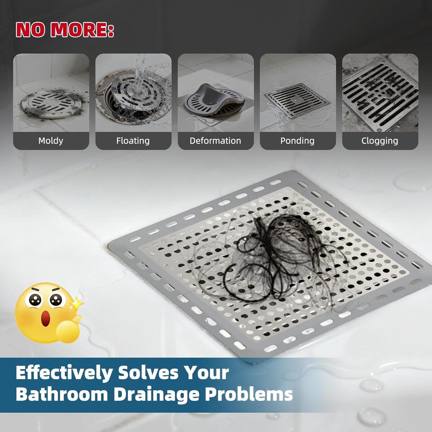 Hibbent Upgraded Shower Drain Hair Catcher for Bathroom Floor 4" Drain, Anti-Clogging Shower Drain Cover, Stainless Steel & Silicone Drain Strainer with Handle, Shower Drain Protector, Grey