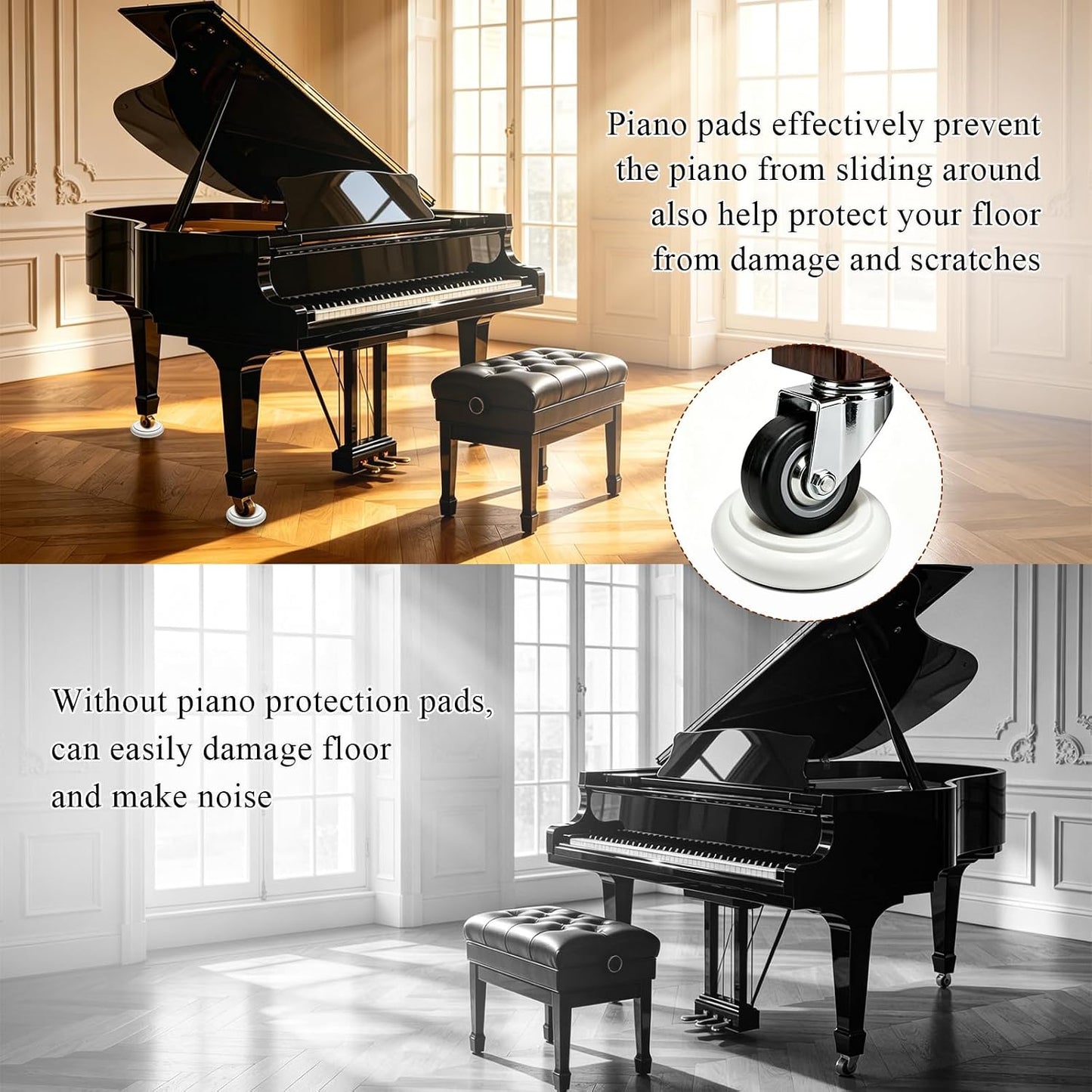 4 Pcs Solid Wood Upright Piano Caster Cups,Furniture Caster Cups,HilerPunk Sofas Beds Chairs Wheel Caster Cups Pads,with Non-Slip & Anti-Noise Felt Pads,for Hardwood Floor Protectors-Natural Wood