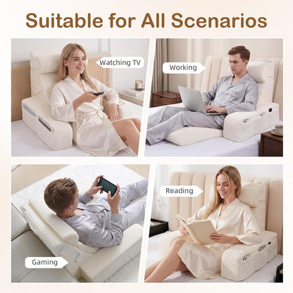 Vekkia 21" Reading Pillow for Adults with Armrests and Adjustable Backrest