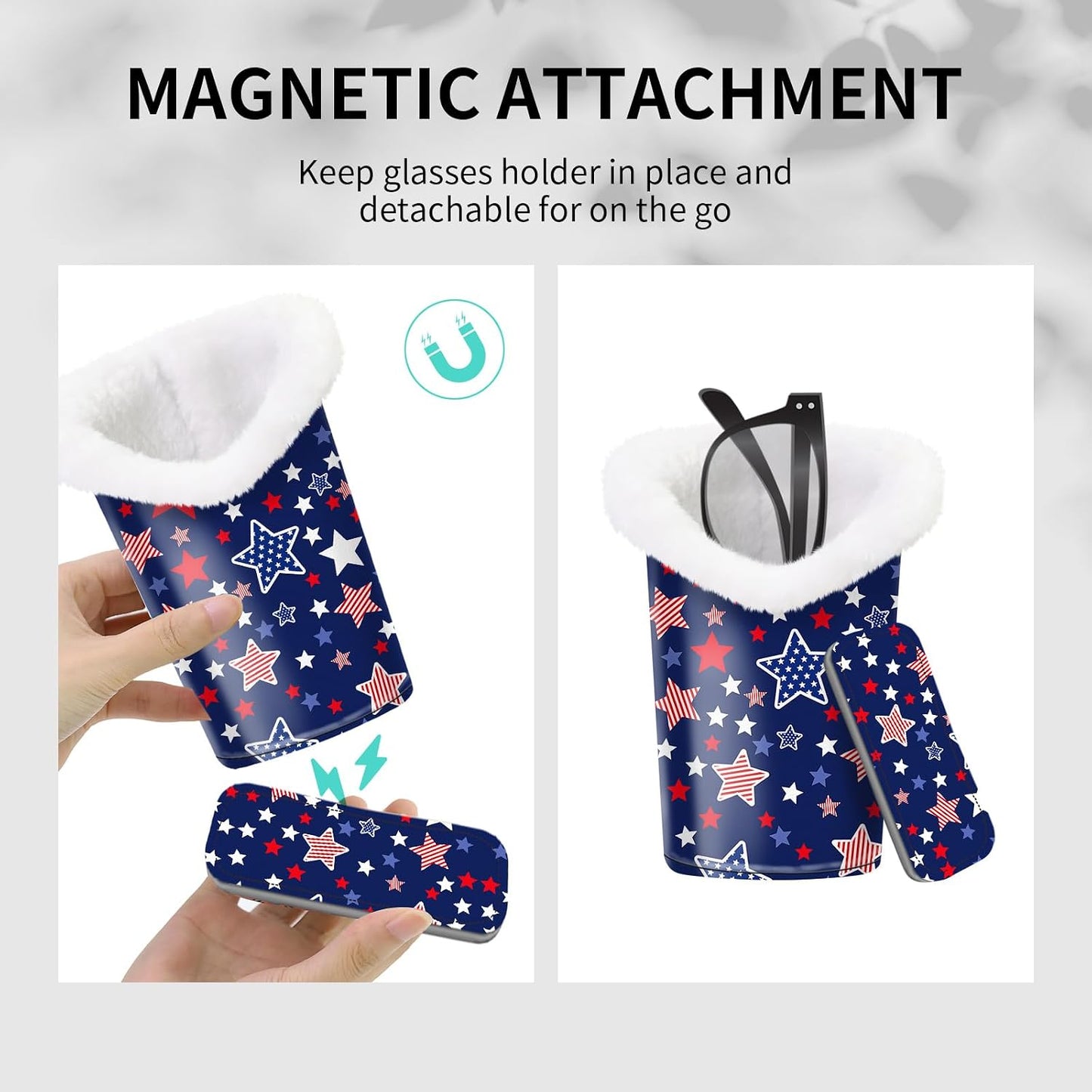 Plush Lined Eyeglasses Holder, Cute Magnetic PU Leather Glasses Stand Case for Women Men Kids