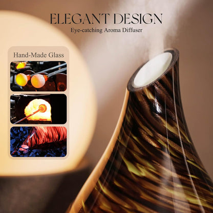 Porseme Essential Oil Diffuser 280ml Handmade Glass Diffuser 7H Runtime | Elegant Handmade Glass Aroma Diffuser with 7-color LEDs, Quiet Aromatherapy and Safe Auto Shut-off, Perfect for Gifts