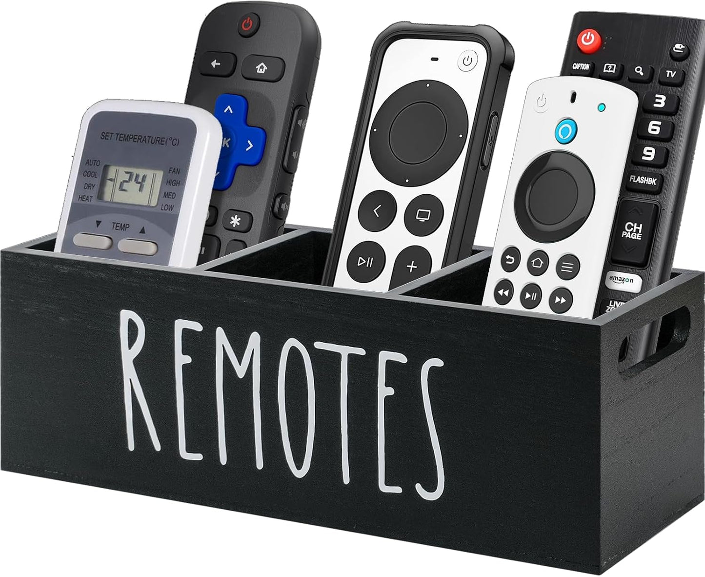 360° Rotating Remote Control Holder, Wooden TV Remote Holder for Table, Desk Organizer Caddy Media Storage Box for Living Room,Nightstand,Couch (Black)