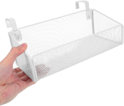 Luxshiny Bedside Hanging Storage Basket, Beside Shelf Metal Organizer Rack | No Drilling Required, Attaches to Bed Frame or Desk, Stores Phone and Books, 1 Basket with 10 Hooks