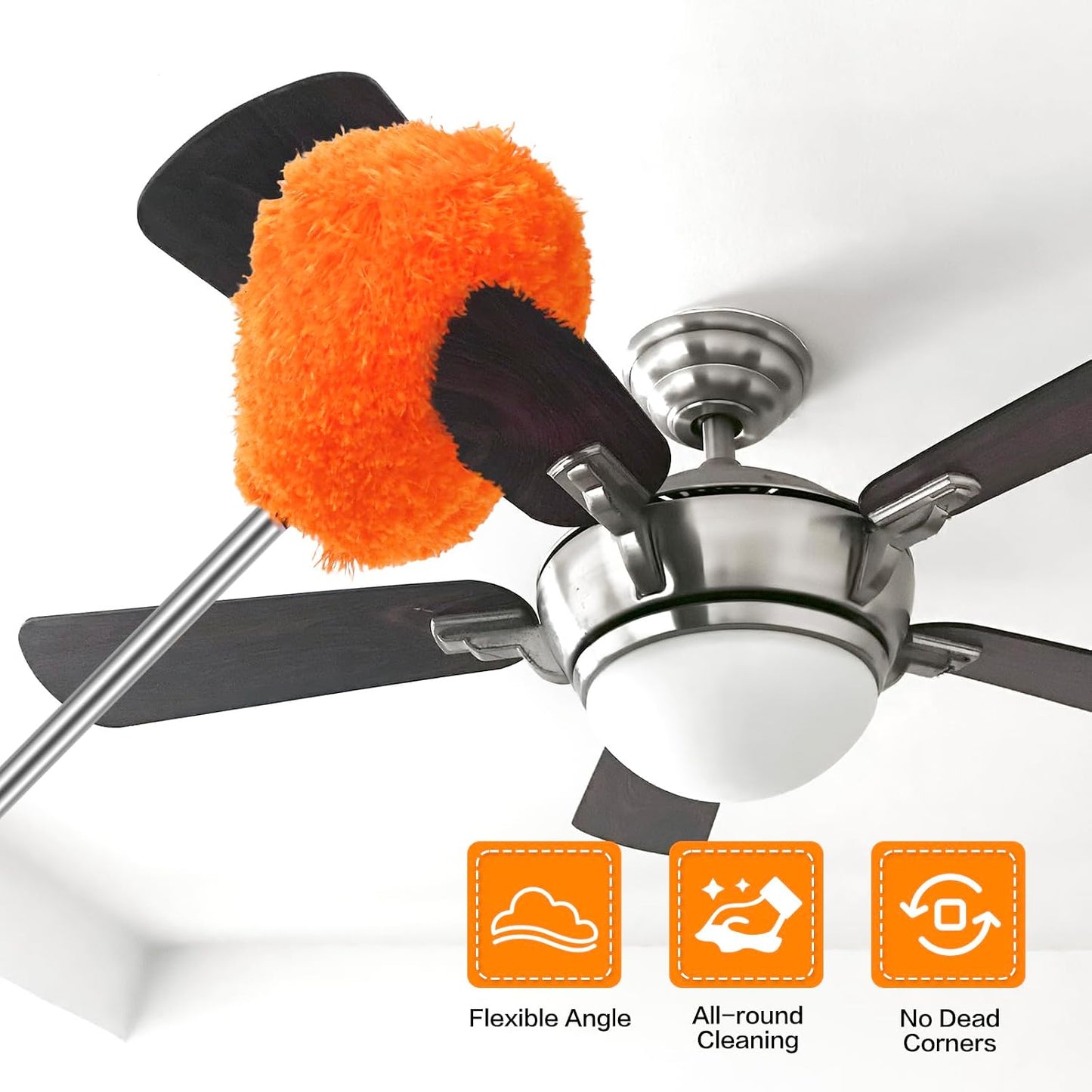 Ceiling Fan Cleaner Duster Reusable Microfiber Ceiling Fan Blade Cleaner Removable Duster with Extension Pole Adjusts 13 to 49.7 Inch for Cleaning Walls Bookshelves Furniture Door Window Top (Blue)