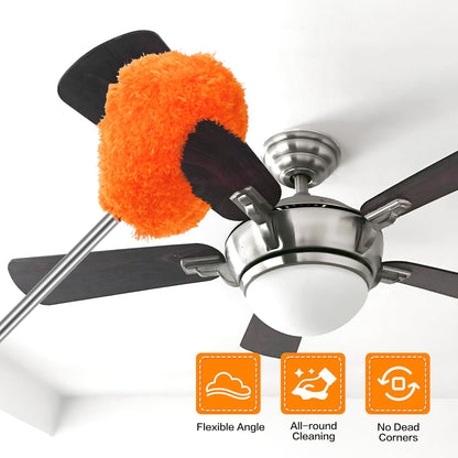 Ceiling Fan Cleaner Duster Reusable Microfiber Ceiling Fan Blade Cleaner Removable Duster with Extension Pole Adjusts 13 to 49.7 Inch for Cleaning Walls Bookshelves Furniture Door Window Top (Blue)
