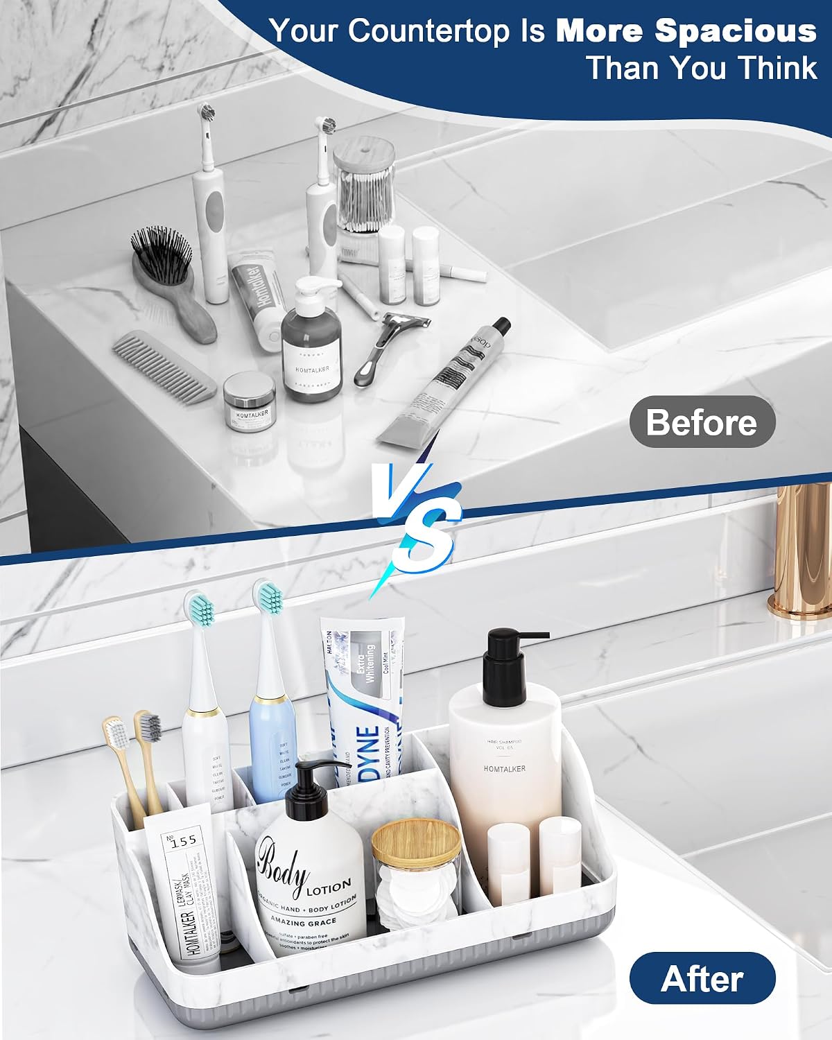 Bathroom Counter Organizer and Storage, 7 Slots Detachable Toothbrush Holders for Bathrooms, Anti-Slip Electric Toothbrush and Toothpaste Holder Countertop Vanity Organizer Accessories for Adults Kids