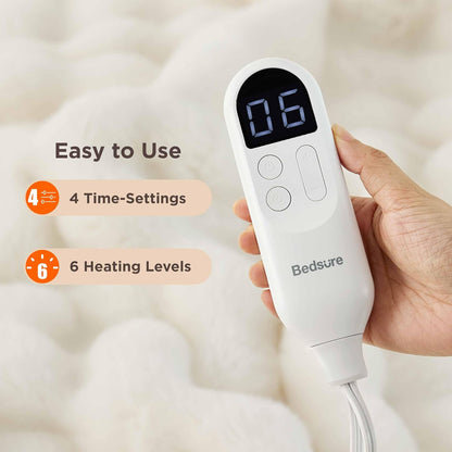 Bedsure Heated Blanket Electric Throw - Thick Striped Fast Heating Electric Blanket with Preheat Function, 6 Heat & 6 Timer (Up to 10H), 8H Auto Off, ETL Certified, Gifts for Women (50"x60", White)