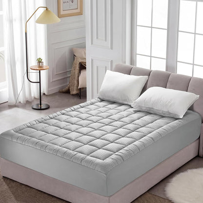 HYLEORY Queen Mattress Pad Quilted Fitted Mattress Protector Cooling Pillow Top Mattress Cover Breathable Fluffy Soft Mattress Topper with 8-21" Deep Pocket, Dark Grey