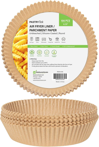 Restaurantware-Pastry Tek 8.1 x 5.5 x 1.8 Inch Air Fryer Liners, 100 Rectangle Air Fryer Baskets - No-Stick Silicone Coating, Unbleached, Food-Grade Paper Liners, For Steamer, Microwave, Oven