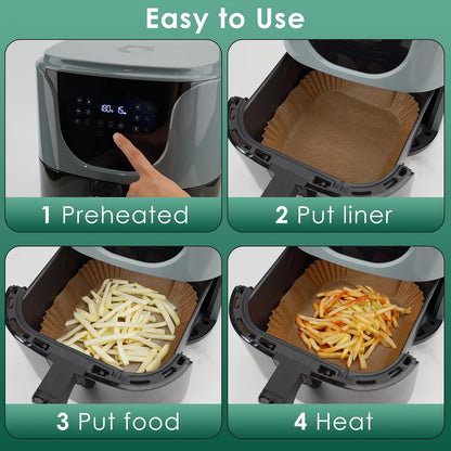 Vailnd 100Pcs Small 4.7 Inch Square Air Fryer Liners Disposable for 1-2 Qt | Non-stick, Oil-proof Parchment Paper fir for CHEFMAN, Food-grade Baking Paper Sheets for Mini Airfryer Basket