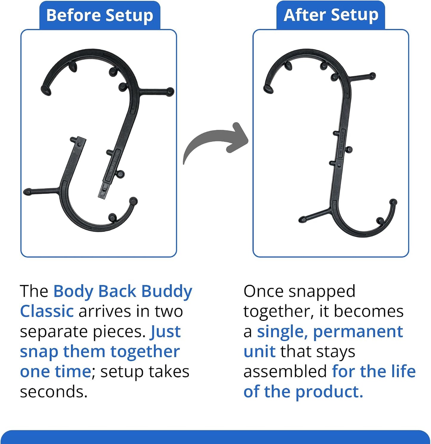Body Back Buddy Classic Back Massager & Neck Massager for Pain Relief, Blue | USA Made Dual Massage Hooks For Back, Shoulder, And Neck, Muscle Knot Remover For Trigger Point Therapy And Full Body Relief
