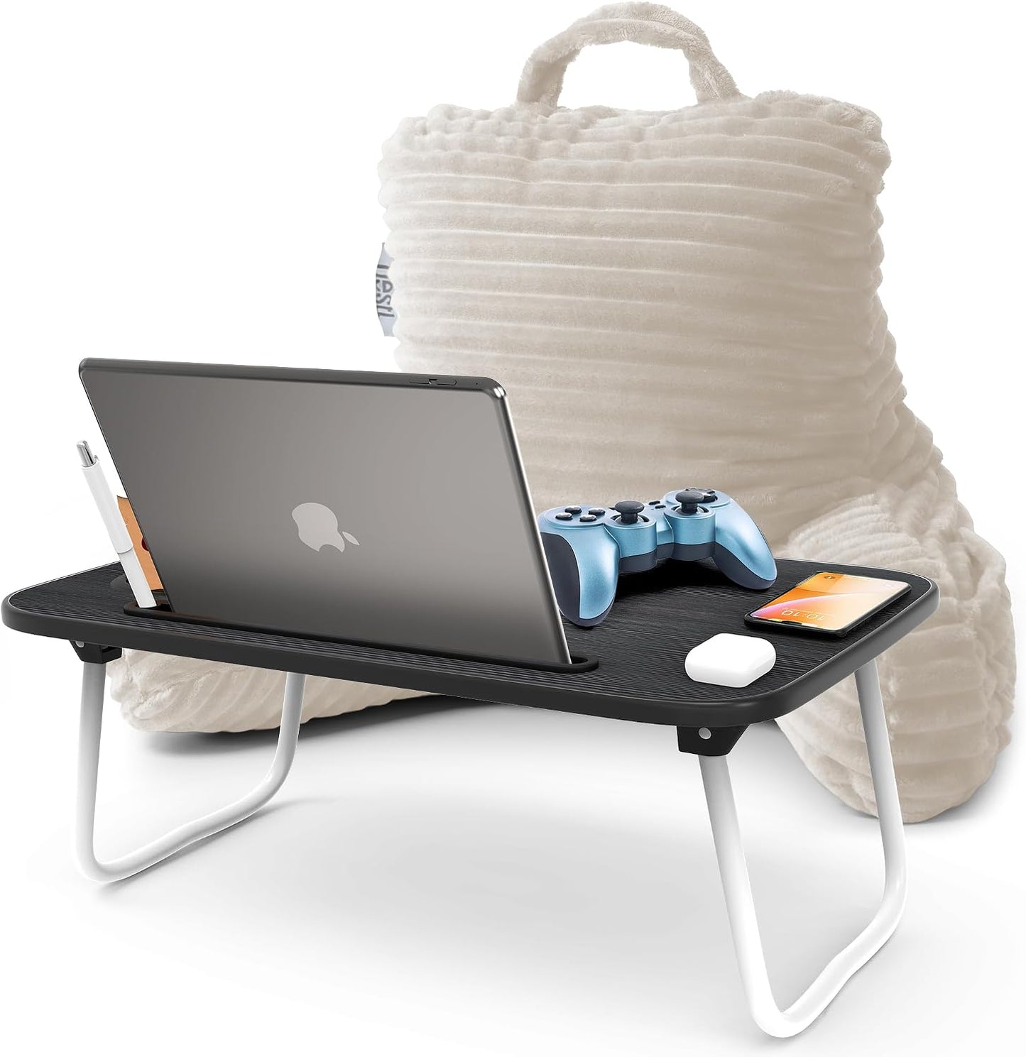 Nestl Reading Pillow with Shredded Memory Foam, Luxe Cut Plush Back Pillow for Sitting Up in Bed, Back and Arms Adjustable Support for Adult & Teens, Backrest Pillows with Washable Cover Dark Grey