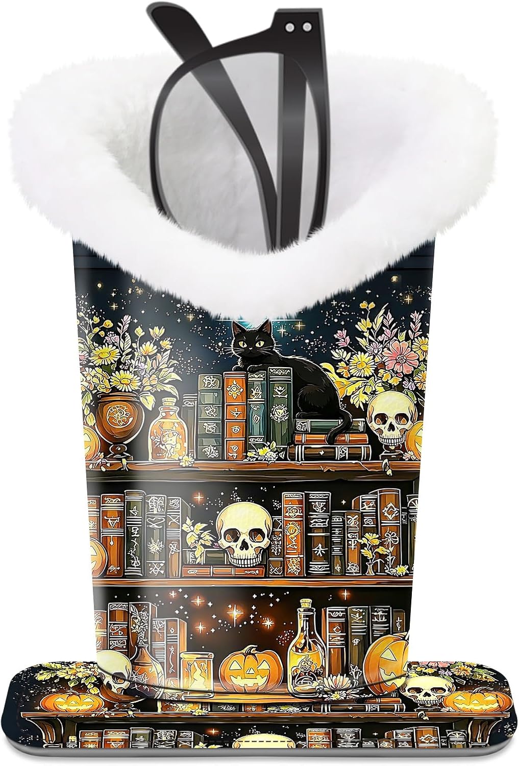 Plush Lined Eyeglasses Holder, Cute Magnetic PU Leather Glasses Stand Case for Women Men Kids
