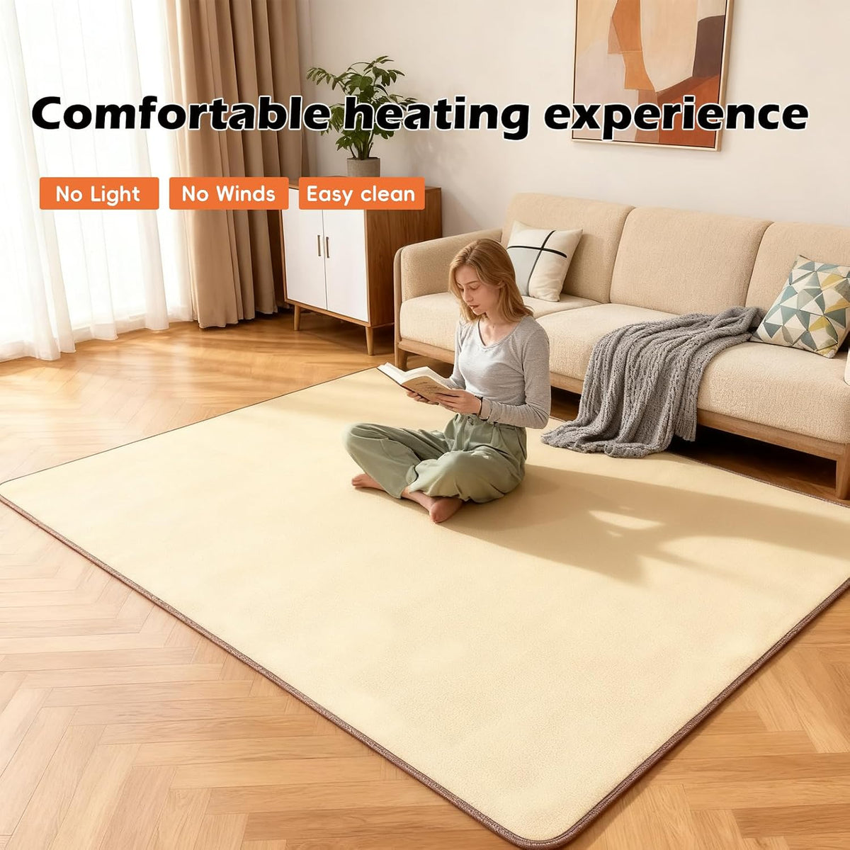 120V Electric Heated Mat Easy Clean PVC Surface Heating Carpet Space Heater Floor Rug with Timer Fast Warm Up for Living Room Office Play Room 600W 39x59 inch NM