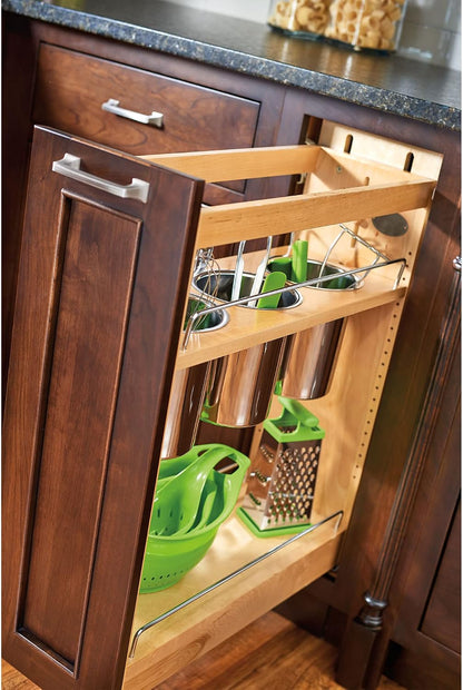 Rev-A-Shelf Pullout Organizer w/Soft-Close, Min Cabinet Opening 5.5" W | 5" W Slide Out Pantry Spice or Utensil Storage Rack w/BLUM Soft-Close & Adjustable Shelves for Base Cabinet, 448UT-BCSC-5C
