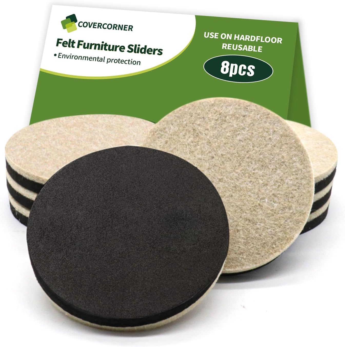 Felt Furniture Sliders for Hardwood Floors 8 PCS, 3 1/2" Beige | Felt Furniture Pads for Hardwood Floors, Furniture Moving Sliders, Heavy Duty Felt Movers Sliders, Chair Leg Floor Protectors