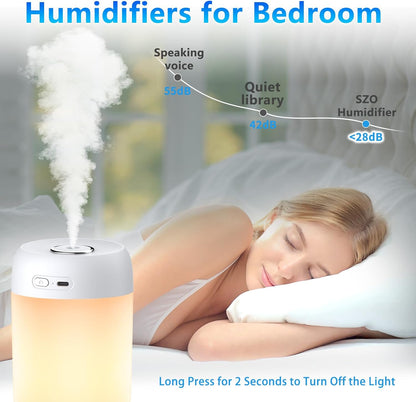 SZO Humidifier for Plants, 650ml Plant Humidifier Indoor, White | Small Plant Humidifier with Warm Light for Plants, Bedroom, Office Desktop, Baby Room