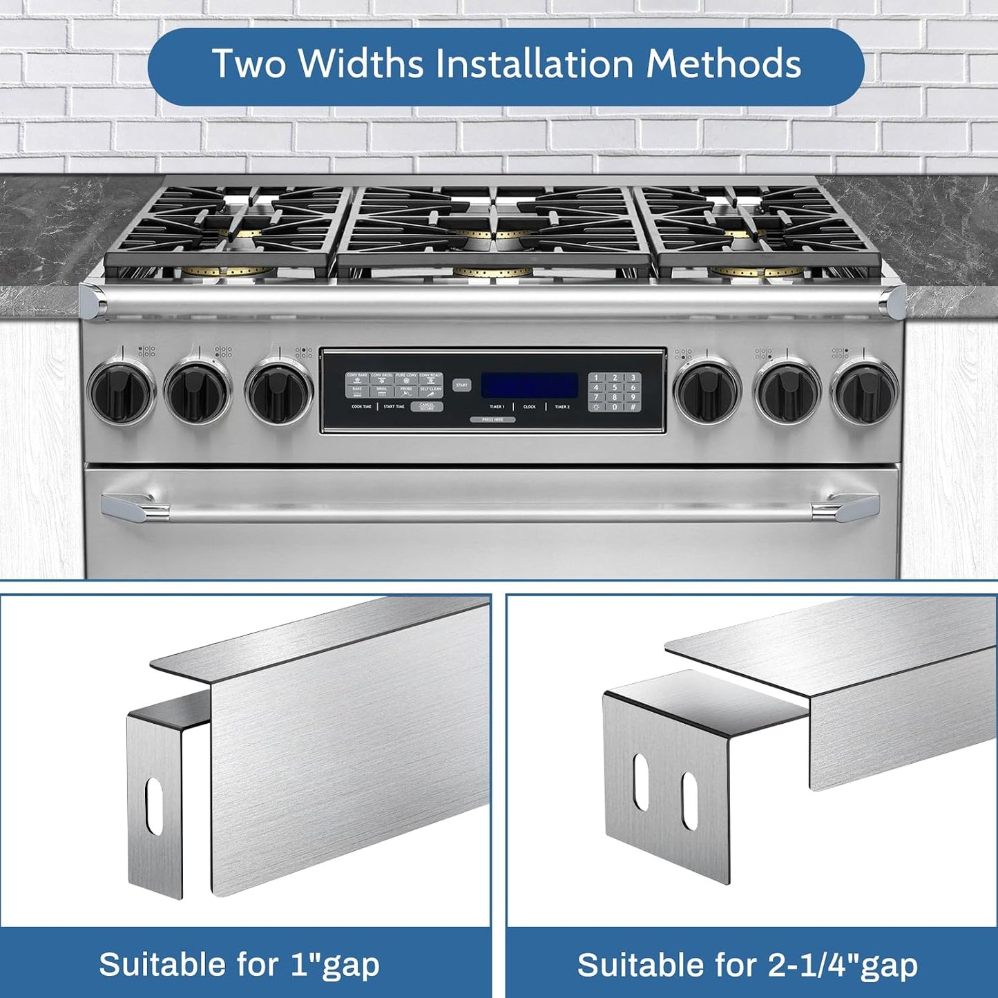 30" Slide-in Range Rear Filler Kit with 2PCS Silicone Stove Gap Covers | W10113901A, Cooktop Trim Kit Between Stove and Backsplash for Whirlpool & Most Brand, Heat Resistant, Stainless Steel, Black