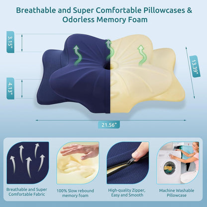 DONAMA Contour Cervical Neck Pillow for Neck Pain Relief | Queen,Ergonomic Dual-Height,Odorless Memory Foam,Side/Back/Stomach Sleepers,Cooling Hypoallergenic Cover,OEKO-TEX Certified
