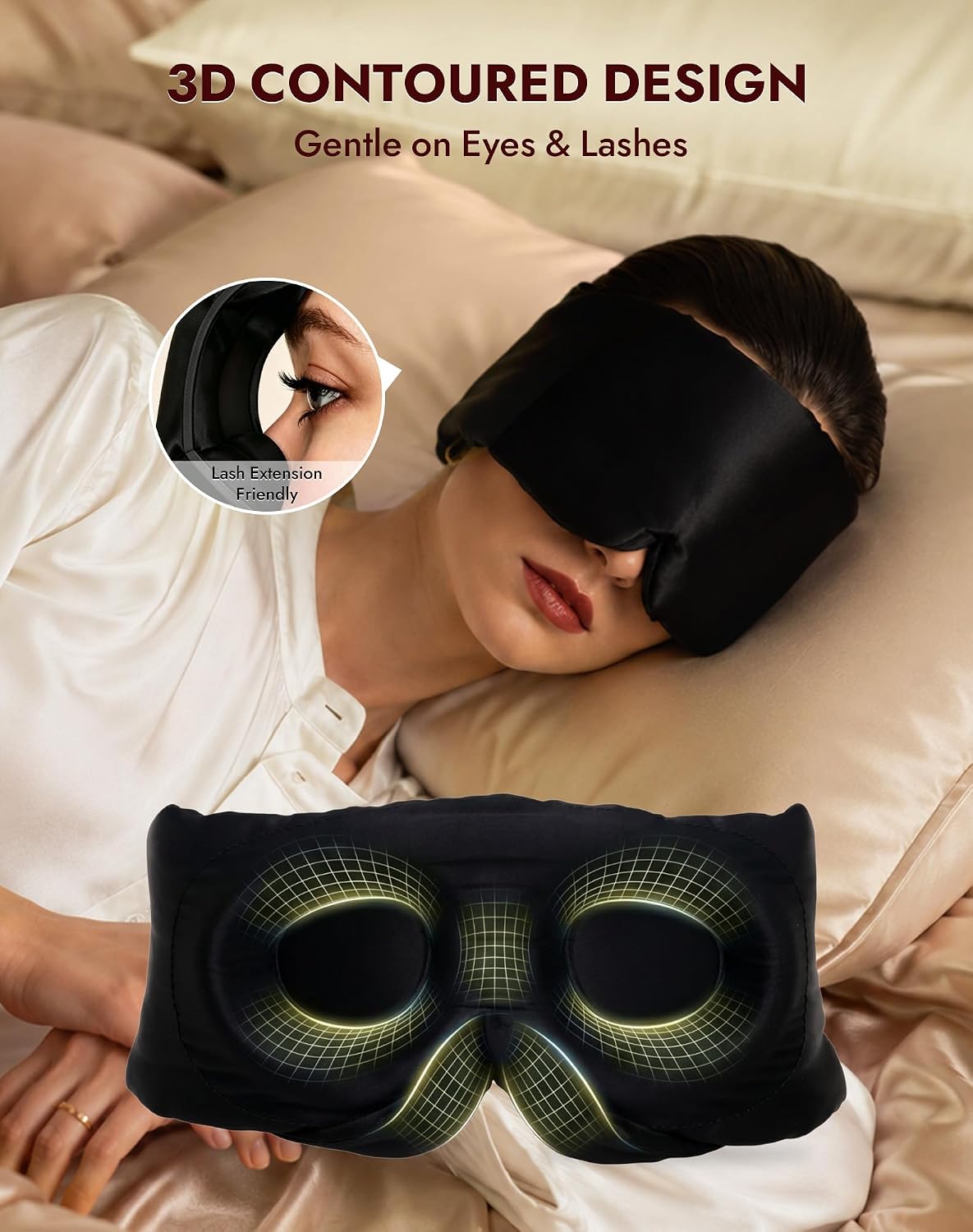 SilkSilky 22 Momme Mulberry Silk Sleep Mask for Side Sleepers, Black