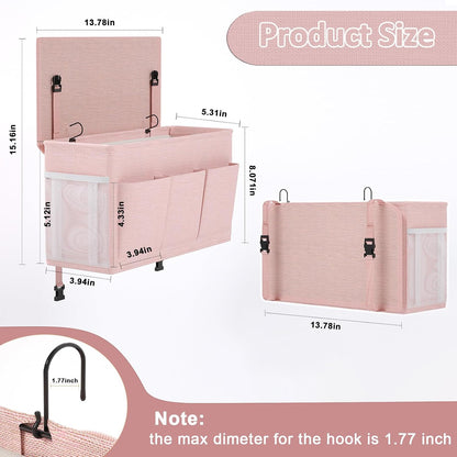 Bedside Caddy Bedside Storage Hanging Organizer for Bunk Dorm Bed Rail | Bed Caddy with Hooks, Top Bunks and Dorm Essentials for Water, Tissues, Tablets, Books, Phones, Remotes and Other Necessories