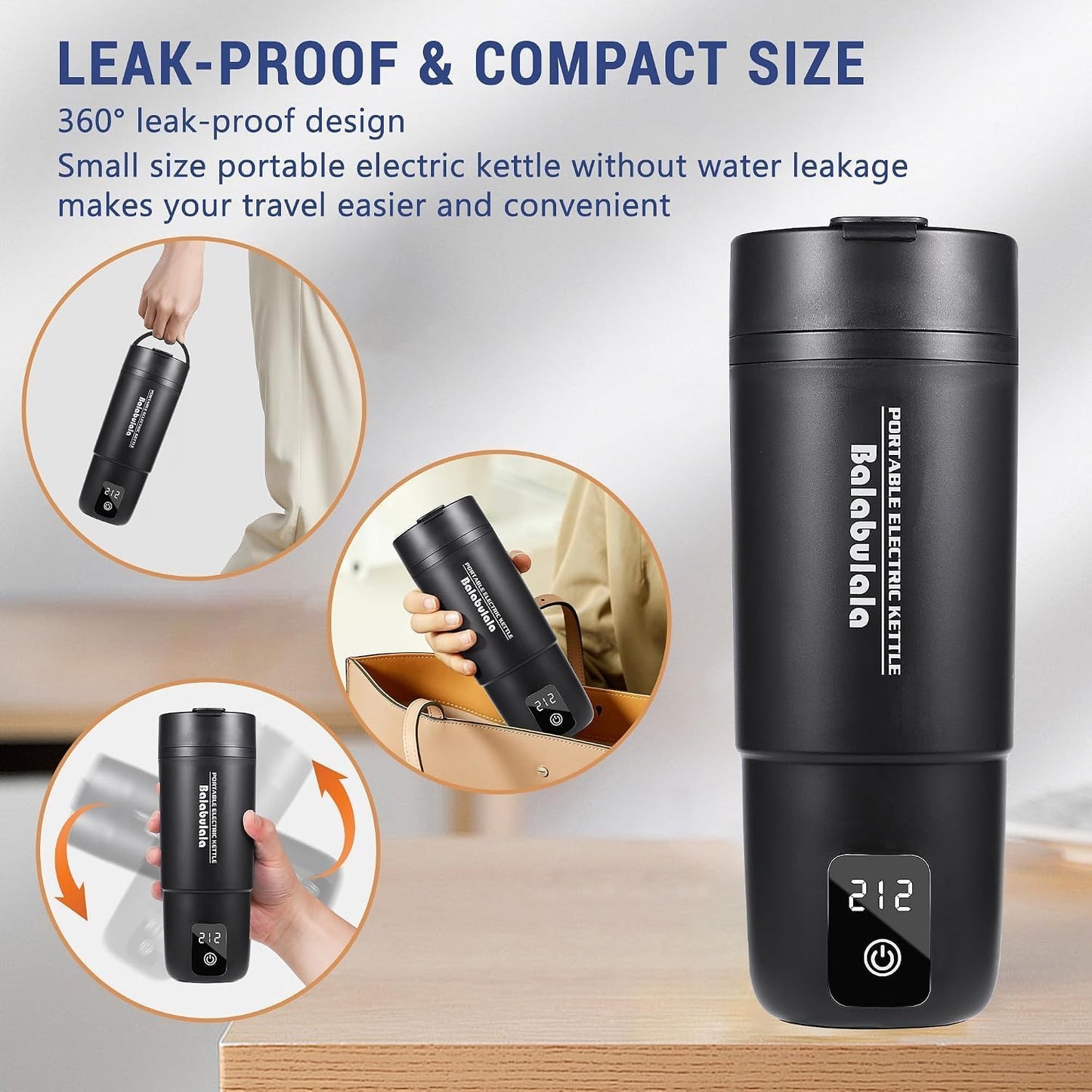 Travel Electric Kettle, Balabulala Portable Water Boiler with 6 Variable Presets,Small Electric Kettle With Silicone Base Cover to Prevent water, Boil Dry Protection,14oz