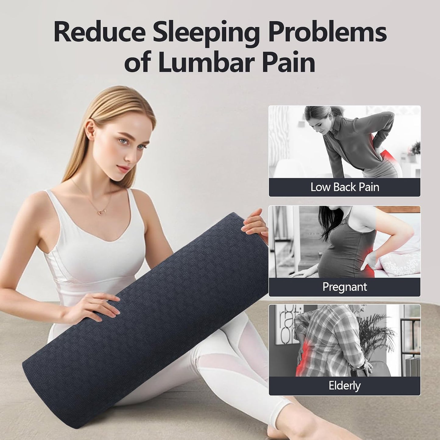 Cozyhealth - 2.95" H*18.7" L - Soft Small Lumbar Pillow for Sleeping, Memory Foam Back Lumbar Support Cushion for Lower Back Pain Relief Bed Waist Sleep Support Pillow for Side, Back (White, Small)