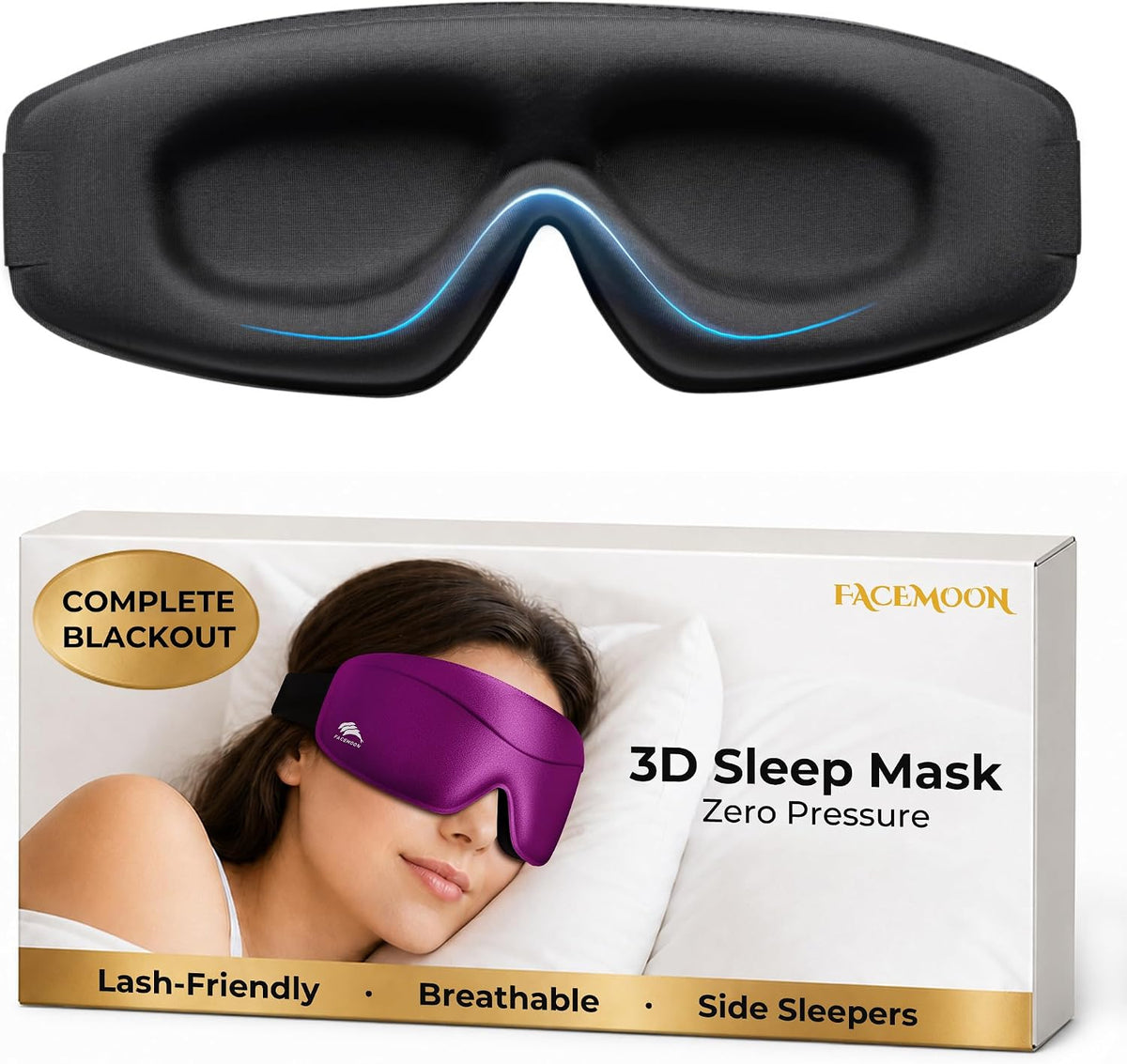 Sleep Mask for Women Men: 100% Blackout 3D Eye Mask for Sleeping, Sleeping Mask for Side Sleepers, Zero Pressure Memory Foam Eyelash Friendly Breathable Eye Cover, Airplane Travel Essentials-Pink